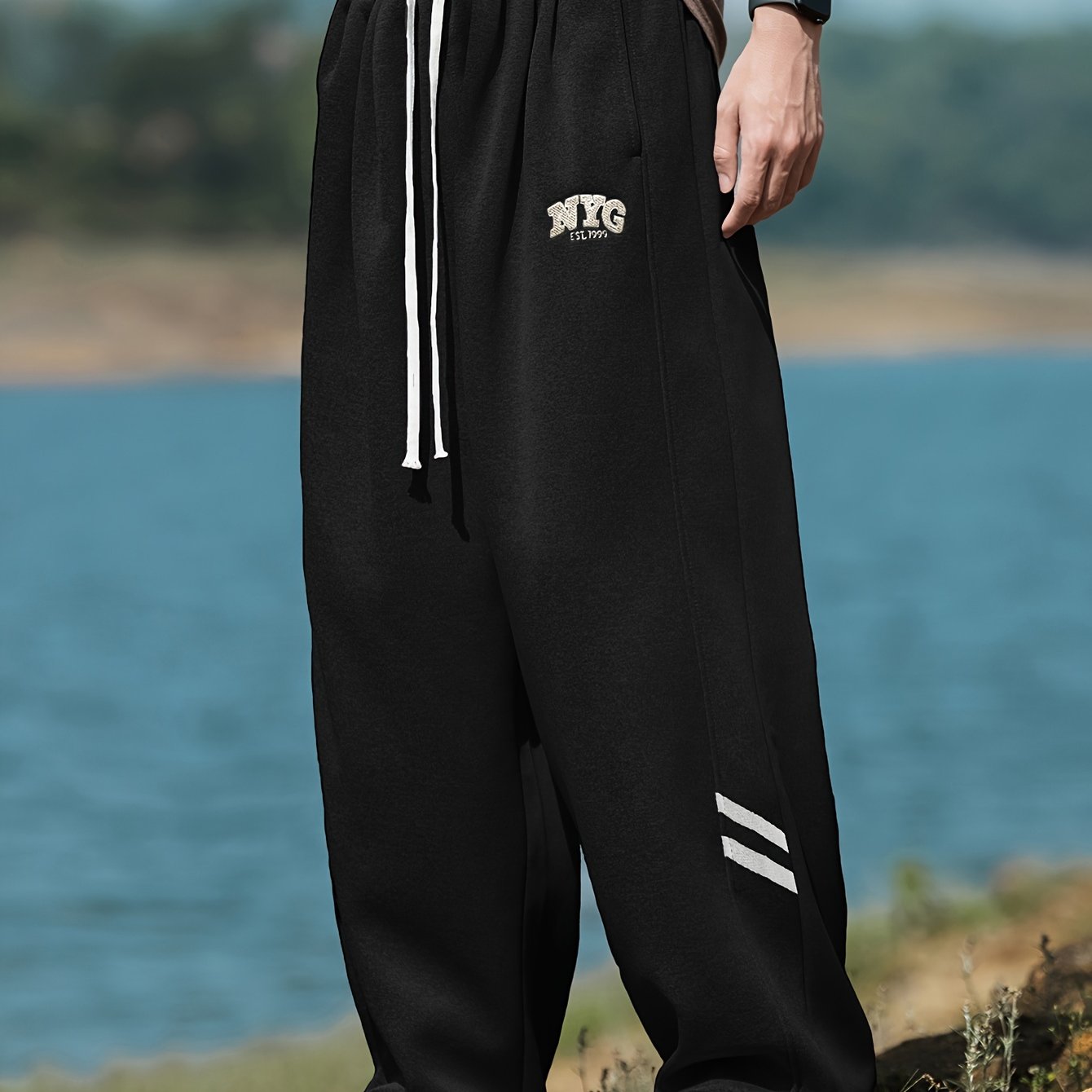 Мужские брюки большого размера в повседневном стиле с шнурком, эластичной тканью и геометрическим принтом