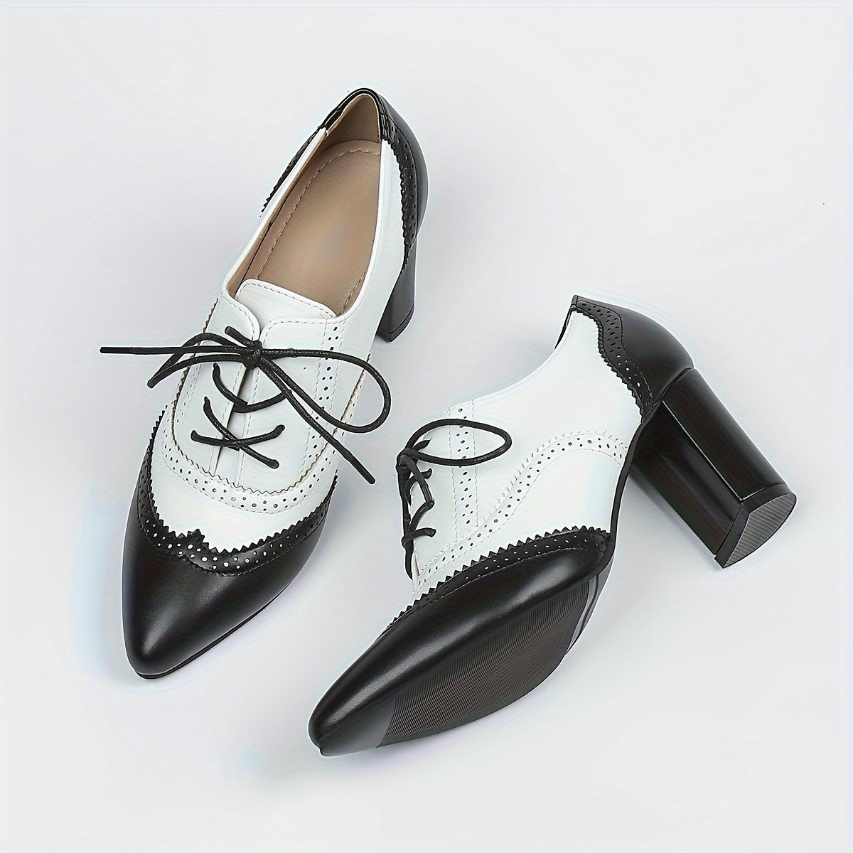 Women's Lace-Up High Heels Black White Brown Pointed Toe Pumps