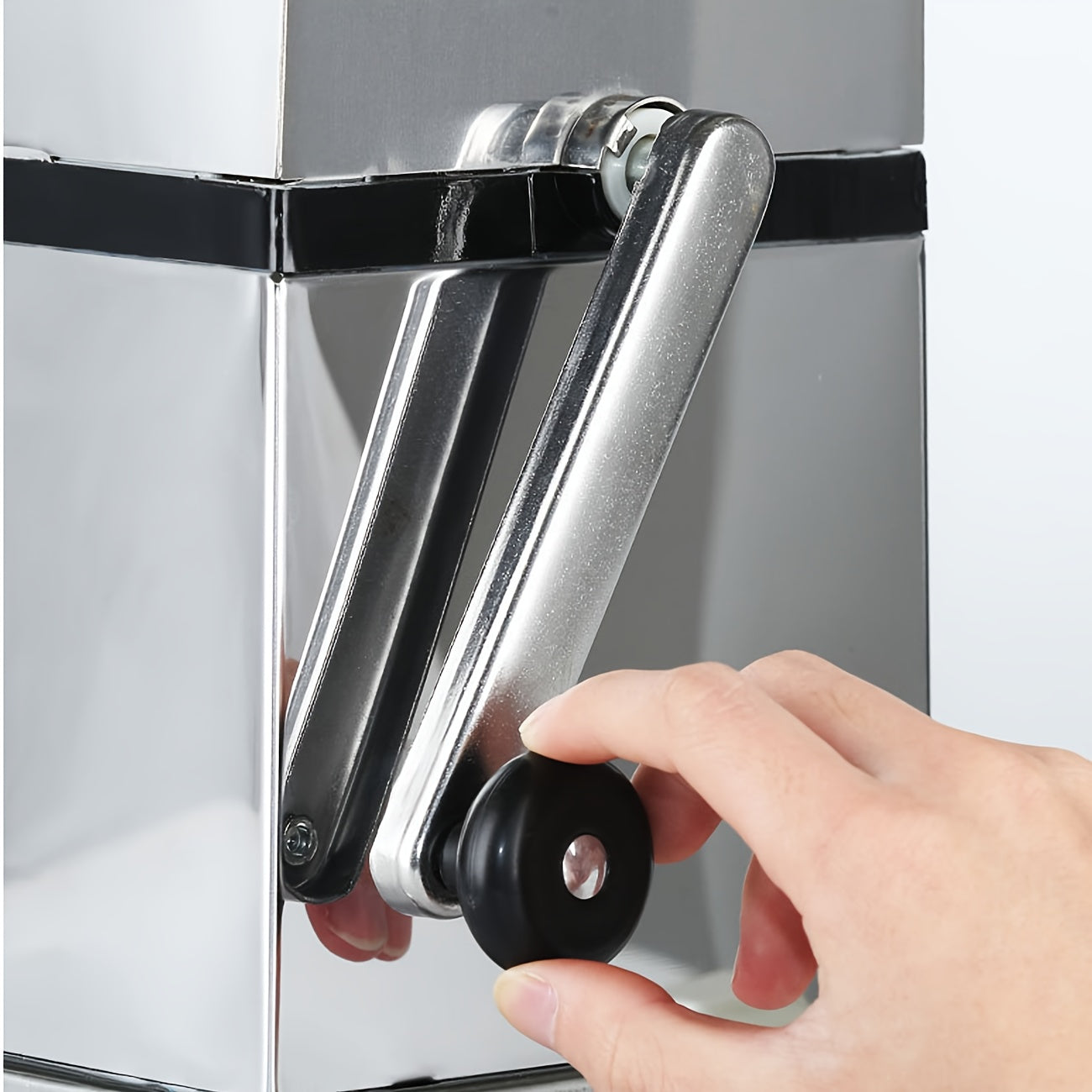 Stainless steel manual ice crusher with clear collection bin for home bar parties