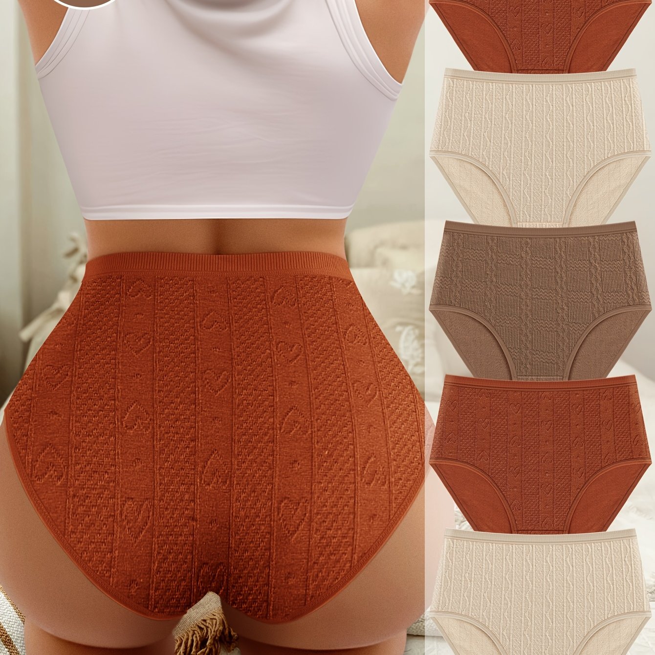 5-dona plus o'lchamdagi o'rta balandlikdagi ichki kiyimlar, qulay va zamonaviy, jakard dizayni bilan