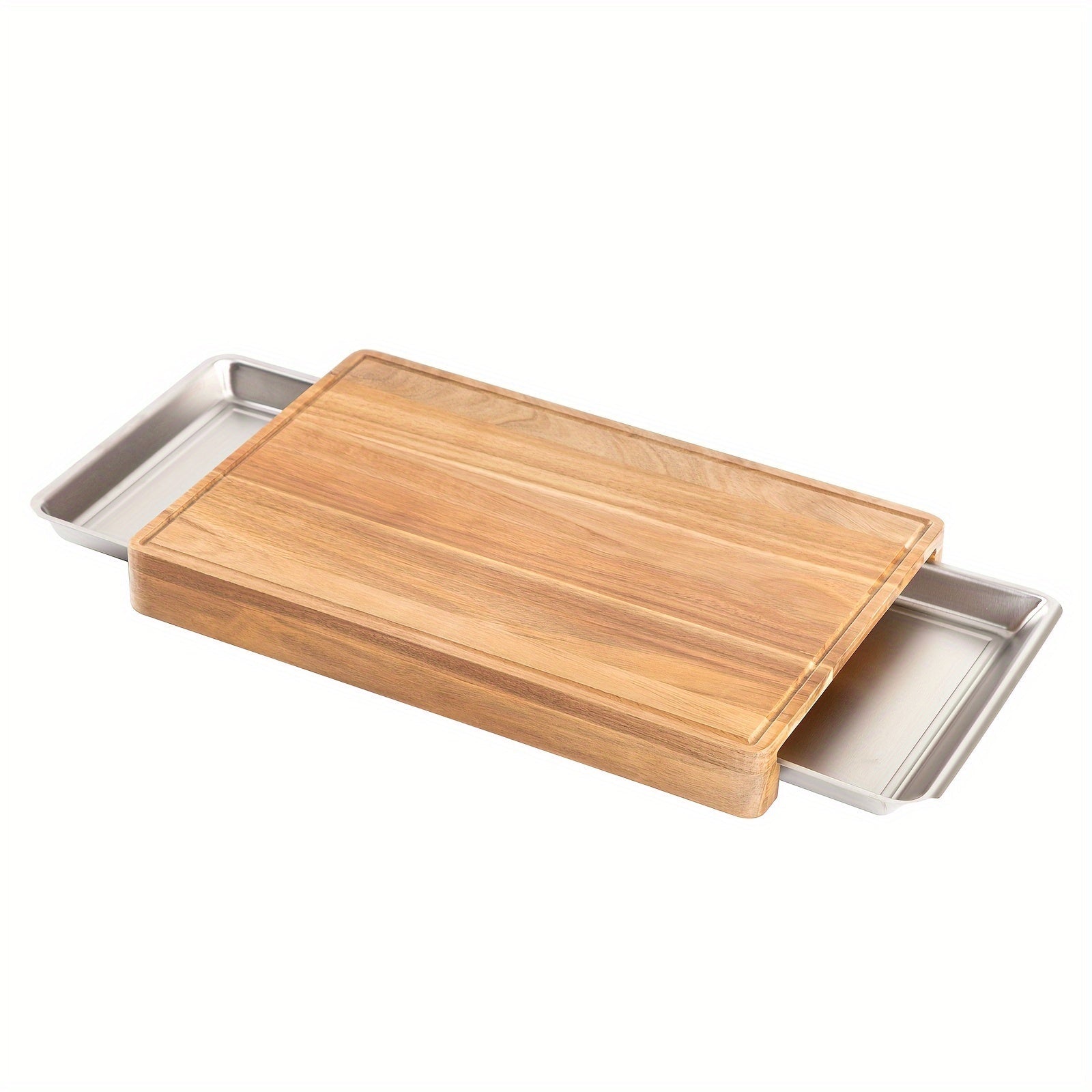 Large Bamboo Cutting Board with Pull-Out Drawers, Non-Slip Surface