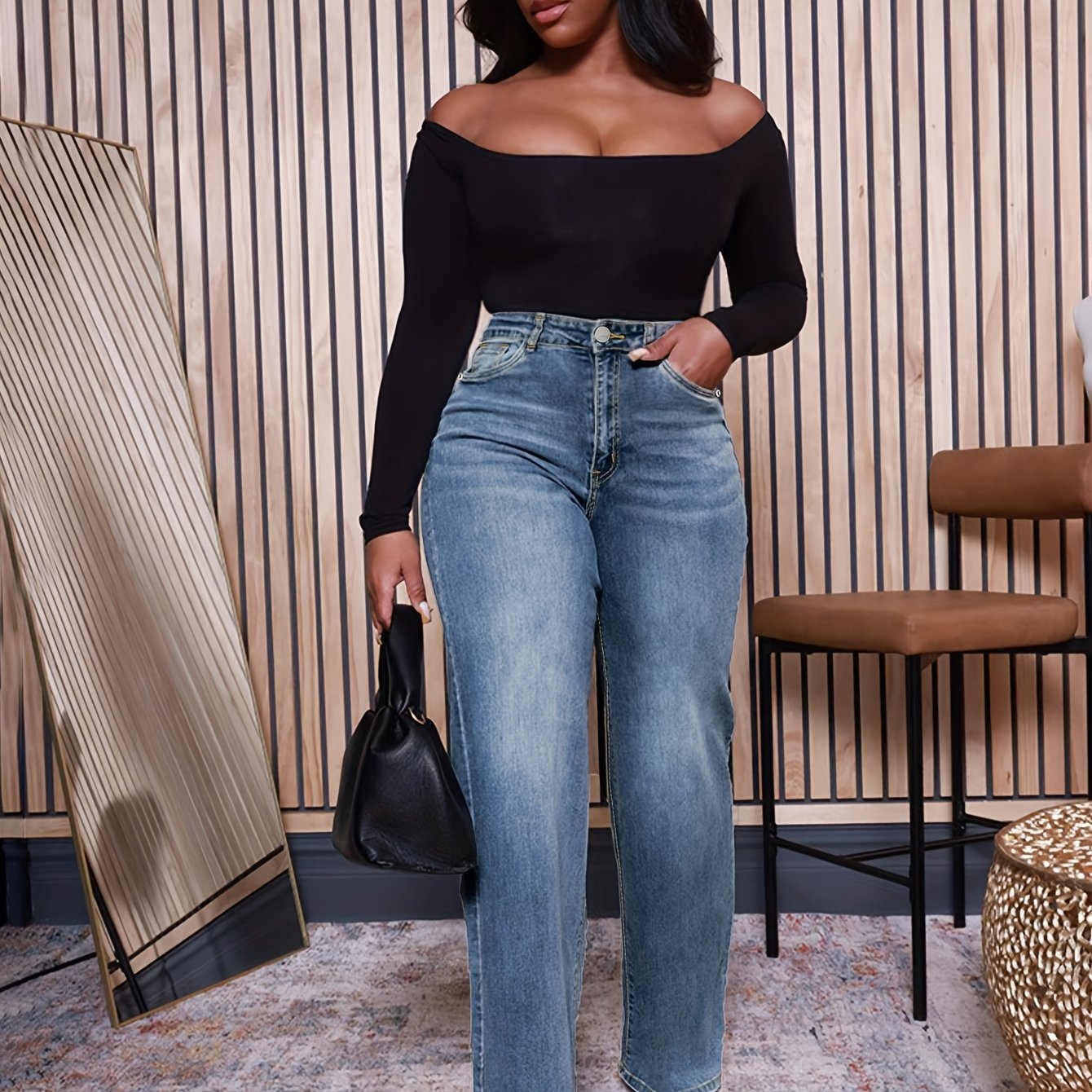 Jeans de mezclilla de talla grande para mujer con pierna ancha, lavado azul, pantalones casuales