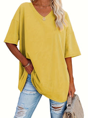 Women's V-Neck Loose Fit Blouse Solid Color Spring Summer Casual Formal