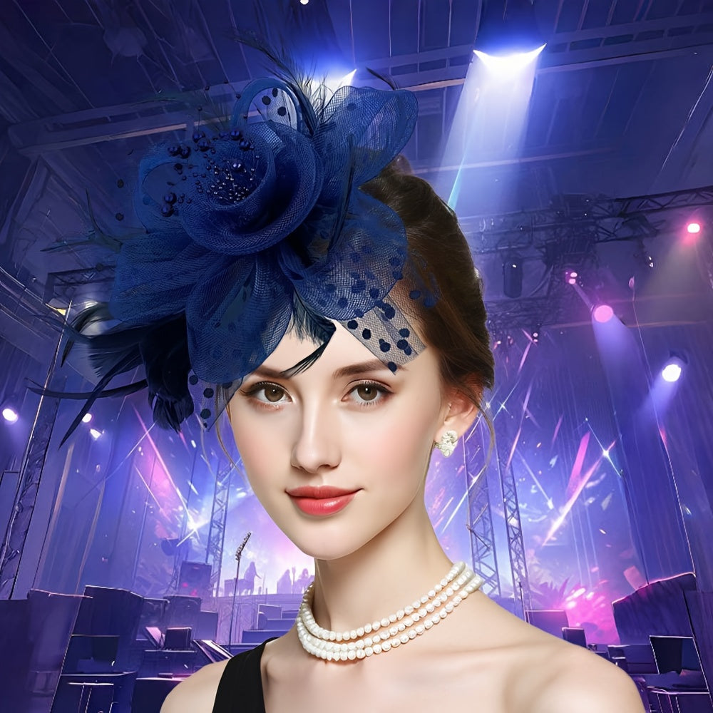 Flower Shaped Mesh Headband with Faux Feathers for Parties Proms Weddings