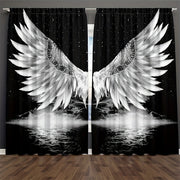 Black Art Window Curtains Angel Wings Stars Celestial Decor for Bedroom Living Room Office