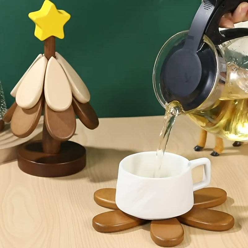 Juego de 3 posavasos de madera con árboles de Navidad para platos calientes y bebidas
