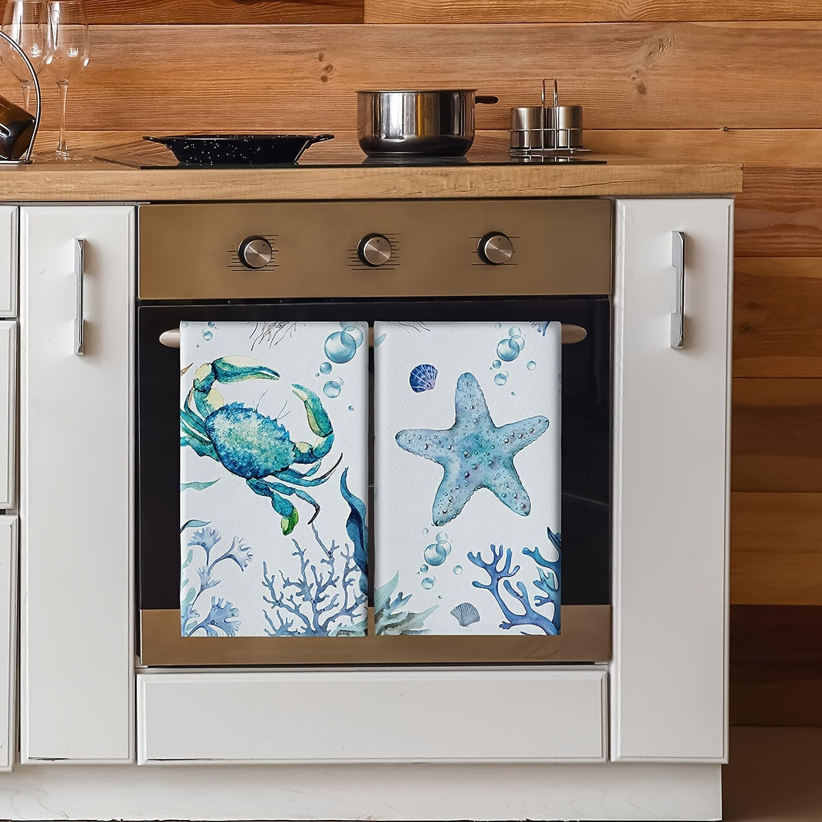 6-Piece Microfiber Kitchen Towel Set with Turtle and Ocean Animal Designs Absorbent for Cooking Baking Cleaning