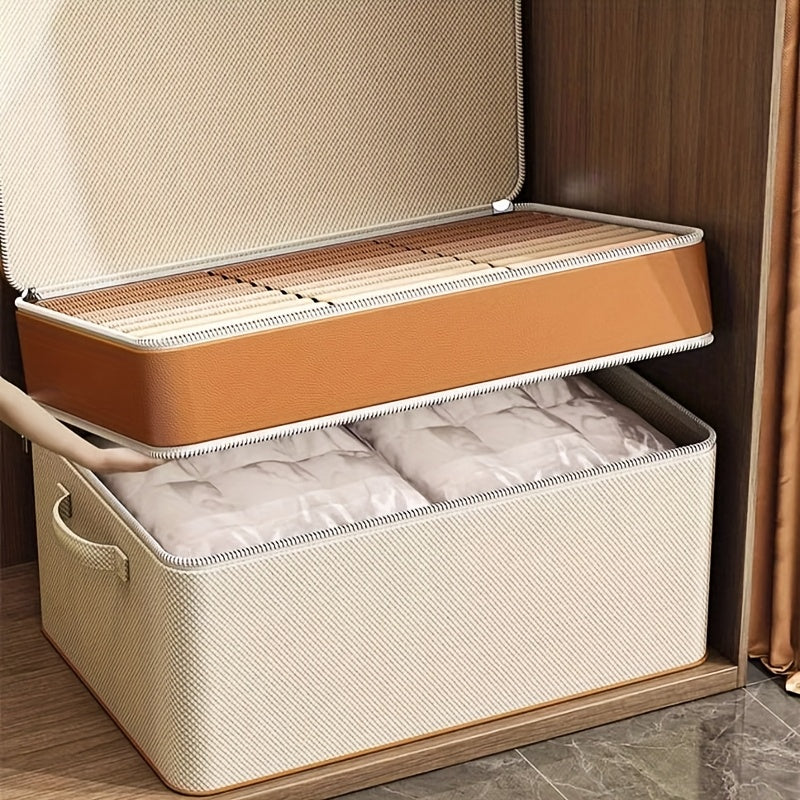 Large Capacity Rectangular Clothes Organizer Beige Non Woven Fabric Stackable Storage Bin