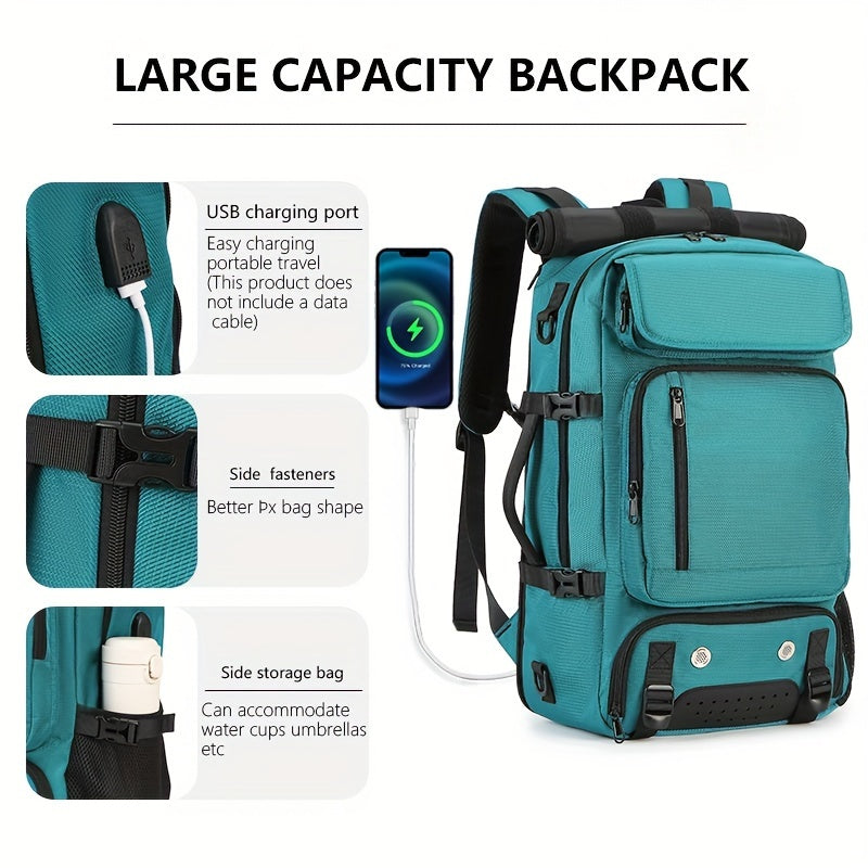 Black Waterproof Hiking Backpack with Shoe Compartment and Adjustable Straps