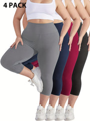 Women's Cropped Pants Black High Waist Tummy Control Skinny Leggings 4 Pack