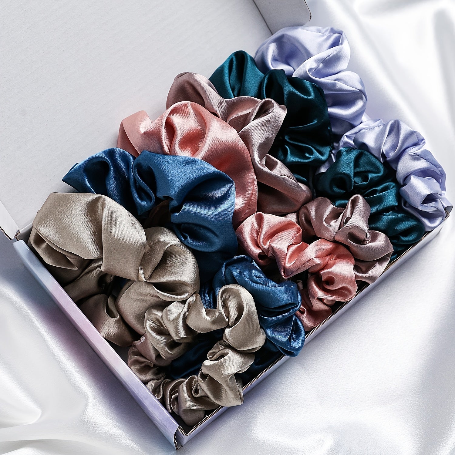 Set of 12 Satin Elastic Ponytail Holders for Women, Hair Ties, Breakage Prevention