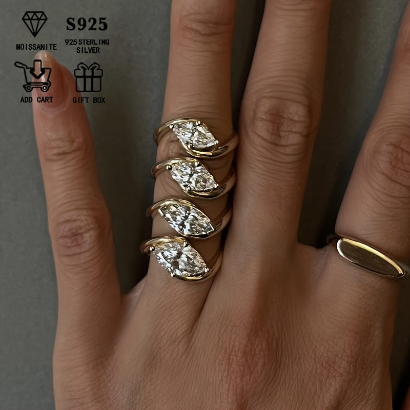 Men's and Women's 2 Carat Moissanite Marquise Silver Ring Hypoallergenic Engagement Wedding