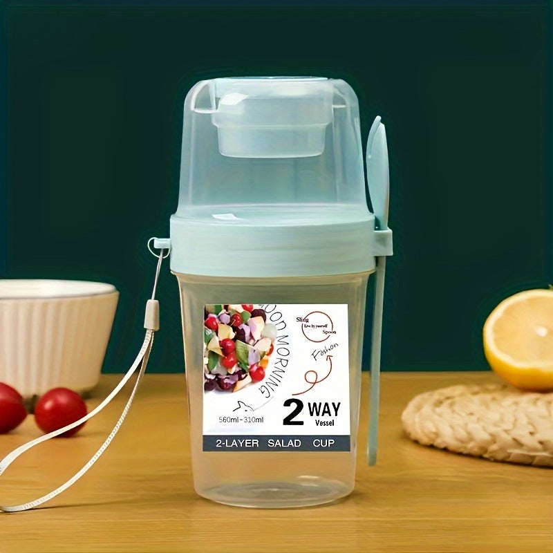 Oval-Shaped Leak-Proof Salad Container with Dressing Holder and Spoon BPA-Free Plastic