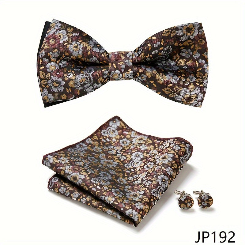 Men's Blue Polyester Tie and Pocket Square Set Floral Pattern for Formal Events