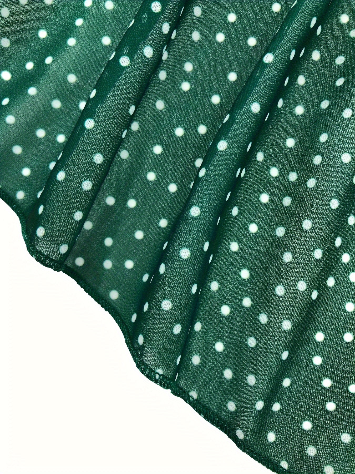 Women's Polka Dot Maxi Dress with Ruffle Hem Long Sleeves Crew Neck Pleated Back