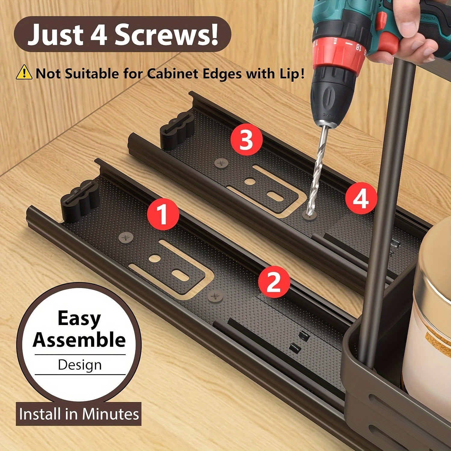 Set of 3 Pull-Out Spice Rack Organizers for Cabinets, Space-Saving, Holds 10 Jars