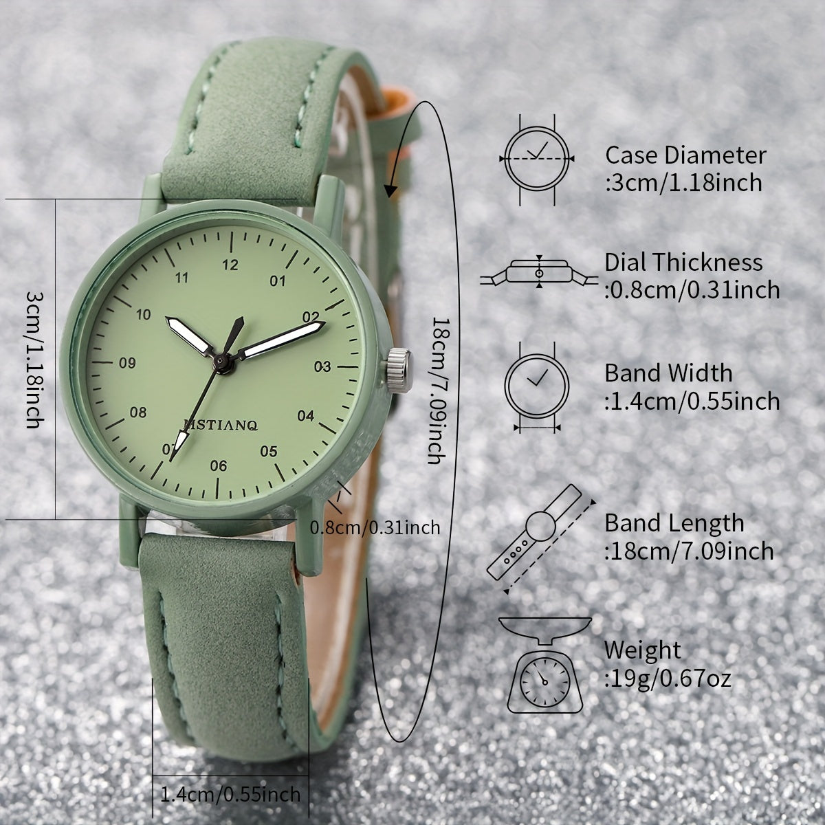 Women's Quartz Watch with Green Dial and Faux Leather Strap with Matching Bracelet