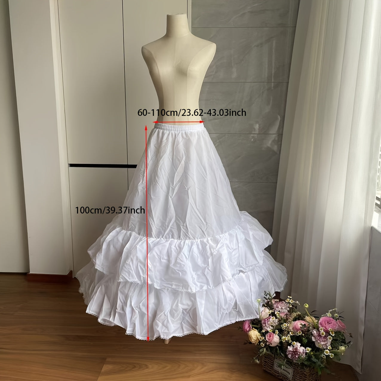 Girls Wedding Dress Crinoline Petticoat with Adjustable Size and 2 Hoop Layers
