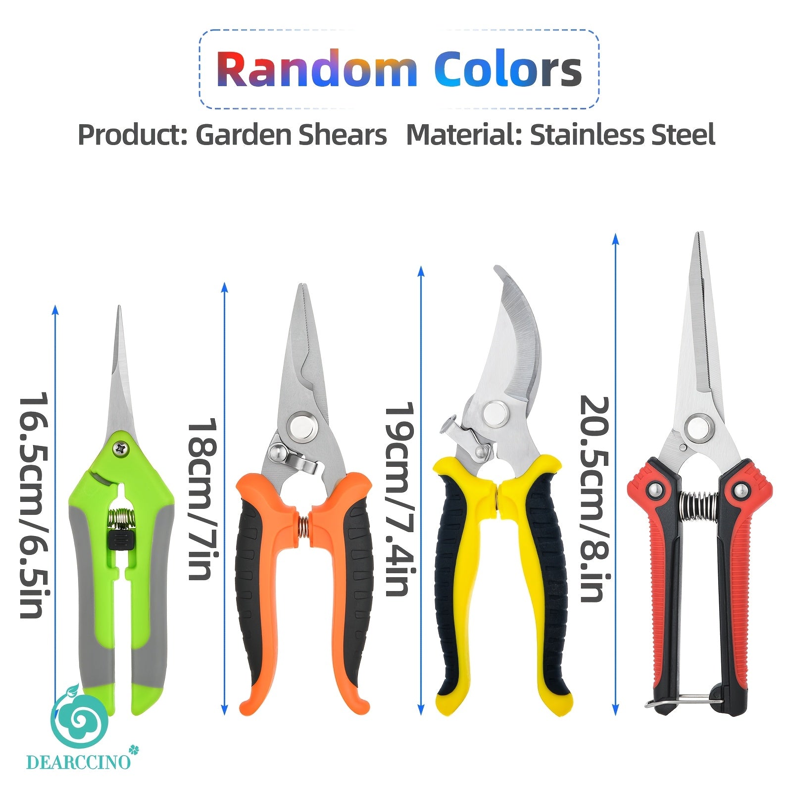 Juego de 4 tijeras de poda de acero inoxidable para jardinería y recolección de frutas