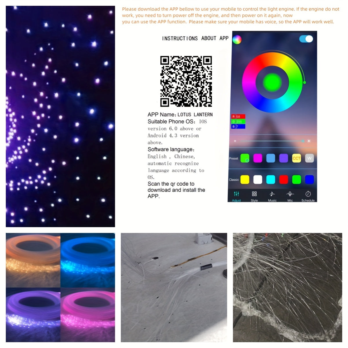 500pcs Fiber Optic Star Ceiling Kit for Car Roof Interior Lighting Wireless App Control