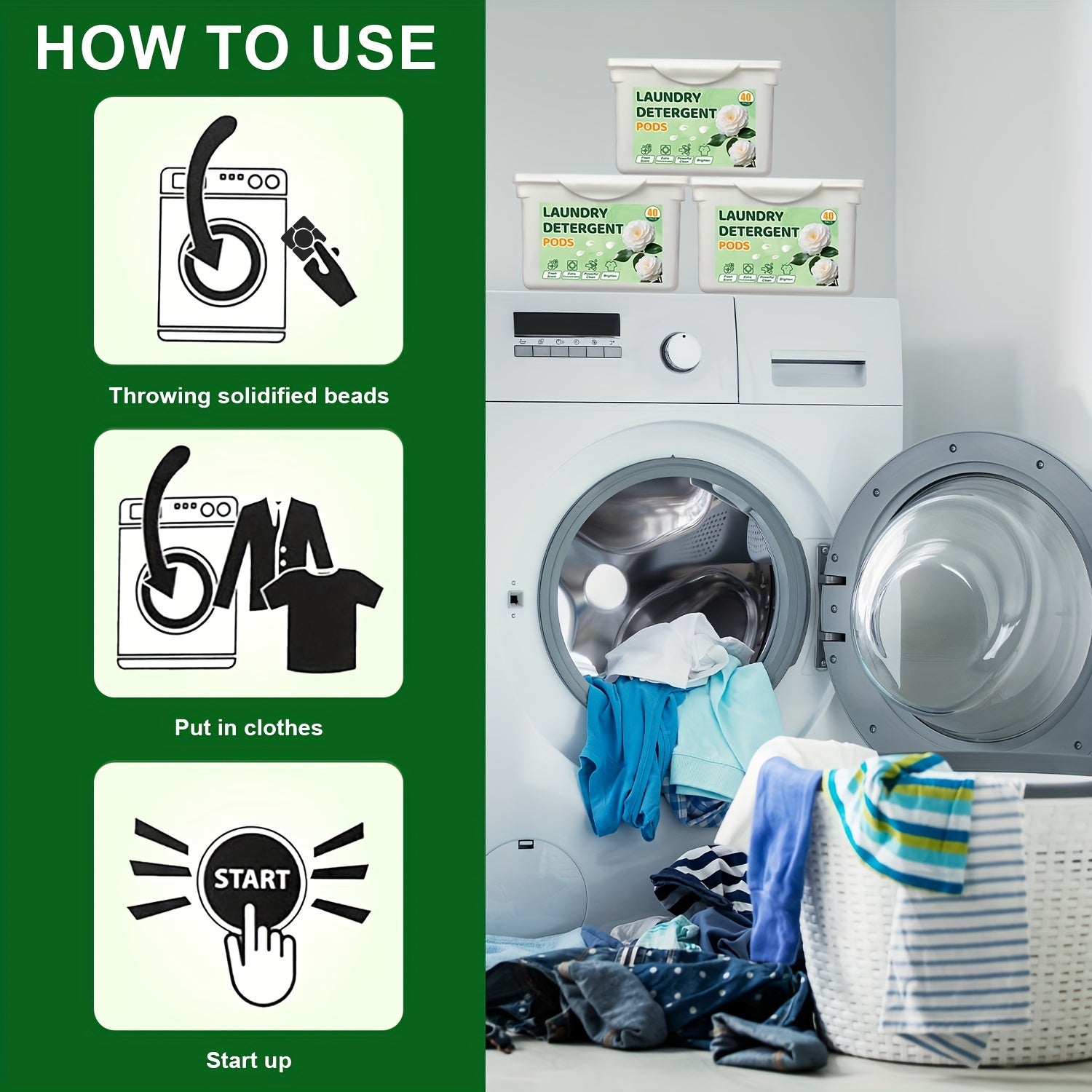 40pcs Camellia Scented Laundry Detergent Pods Long-Lasting Fragrance Water-Activated Formaldehyde-Free