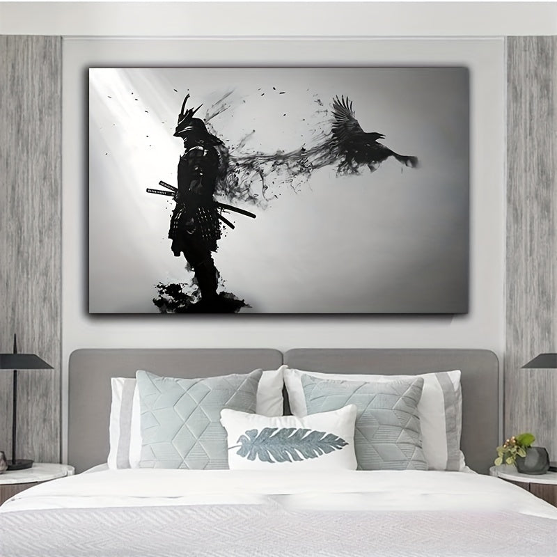 Black and White Japanese Samurai Wall Art Poster Canvas Painting for Living Room Decor