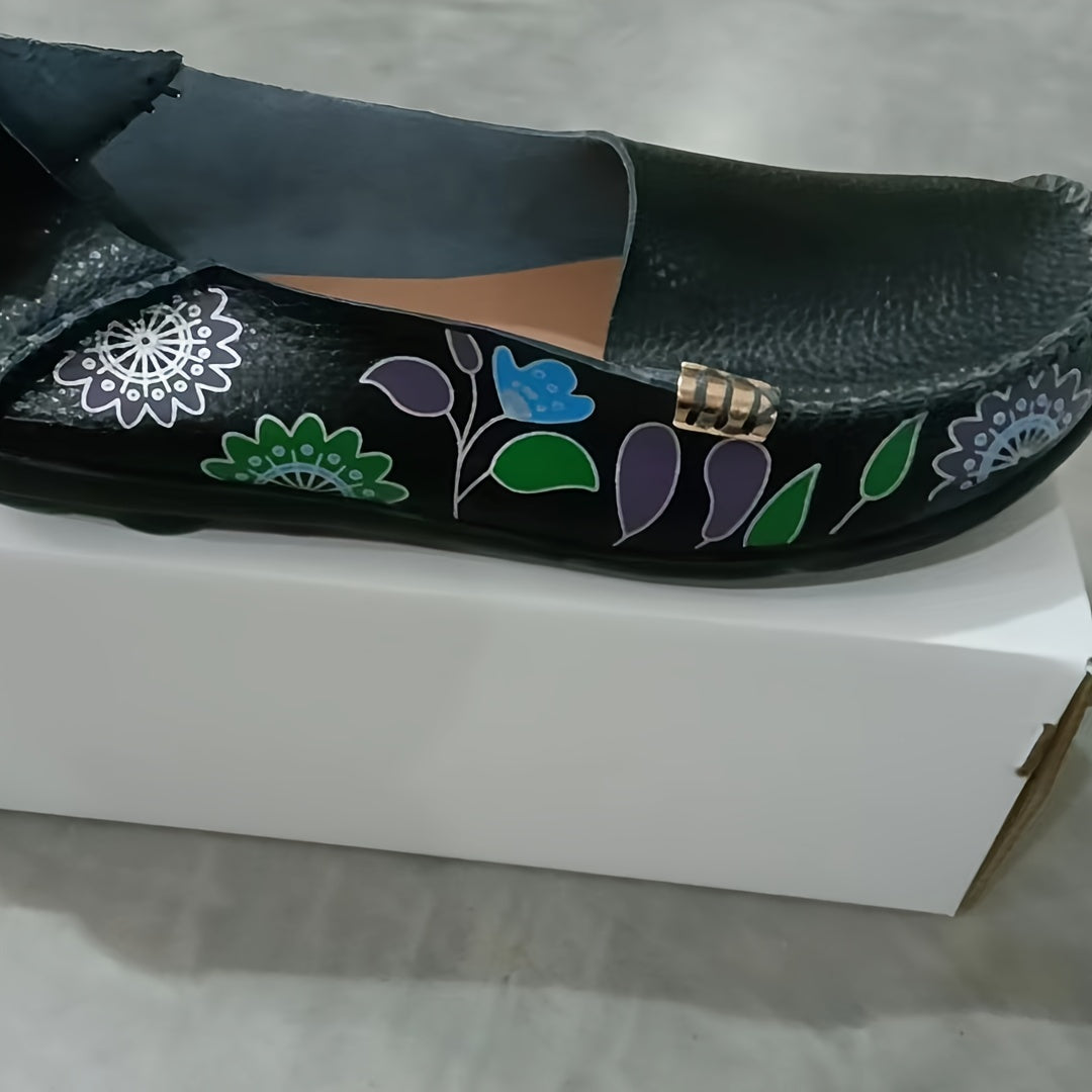 Women’s Slip-On Loafers Floral Print Casual Shoes Red Cover Upper