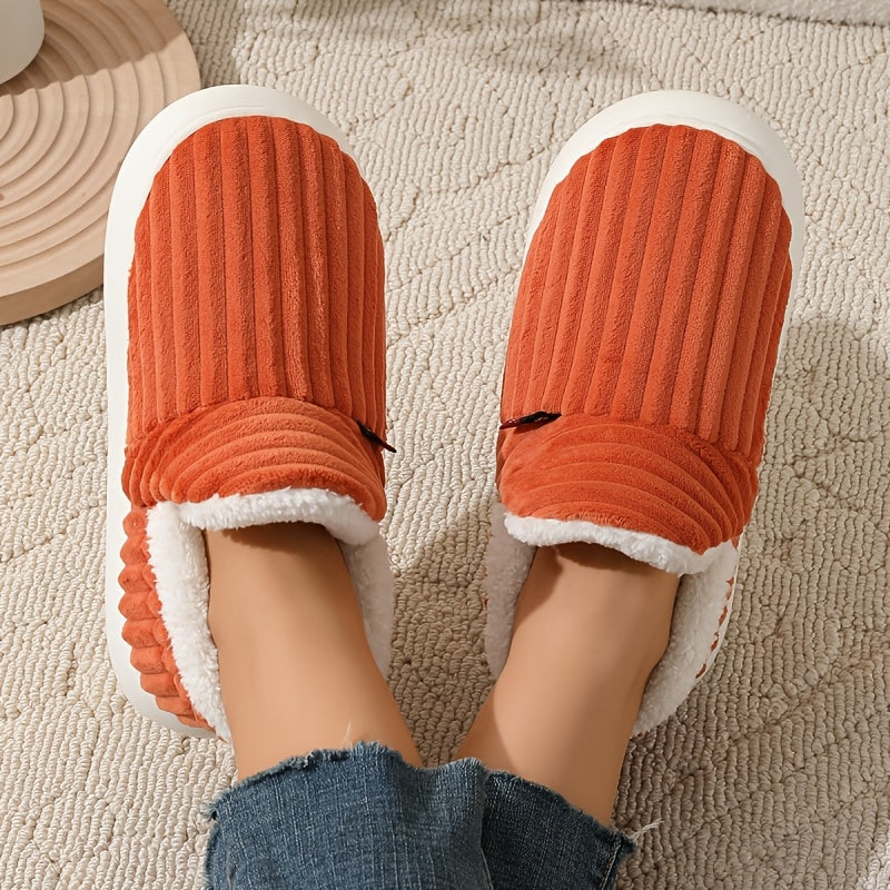 Unisex Plush Cozy Winter Home Shoes Soft Warm Flat-Heel Indoor Slippers