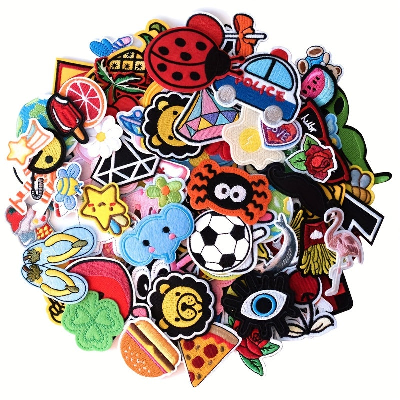 Set of 70 Cartoon Embroidered Iron-On Patches for Clothing Denim Bags Hats Assorted Designs