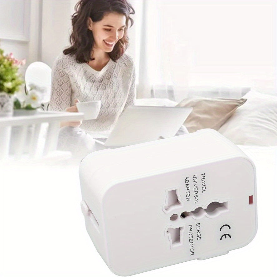 Adaptador de viaje con puertos USB duales para teléfonos y portátiles, compacto, 3 opciones de color, compatible con EE. UU., UE, Reino Unido y AU