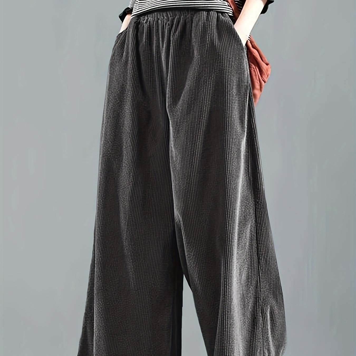 Women's Wide Leg Cotton Trousers Loose Fit Solid Color Large Size