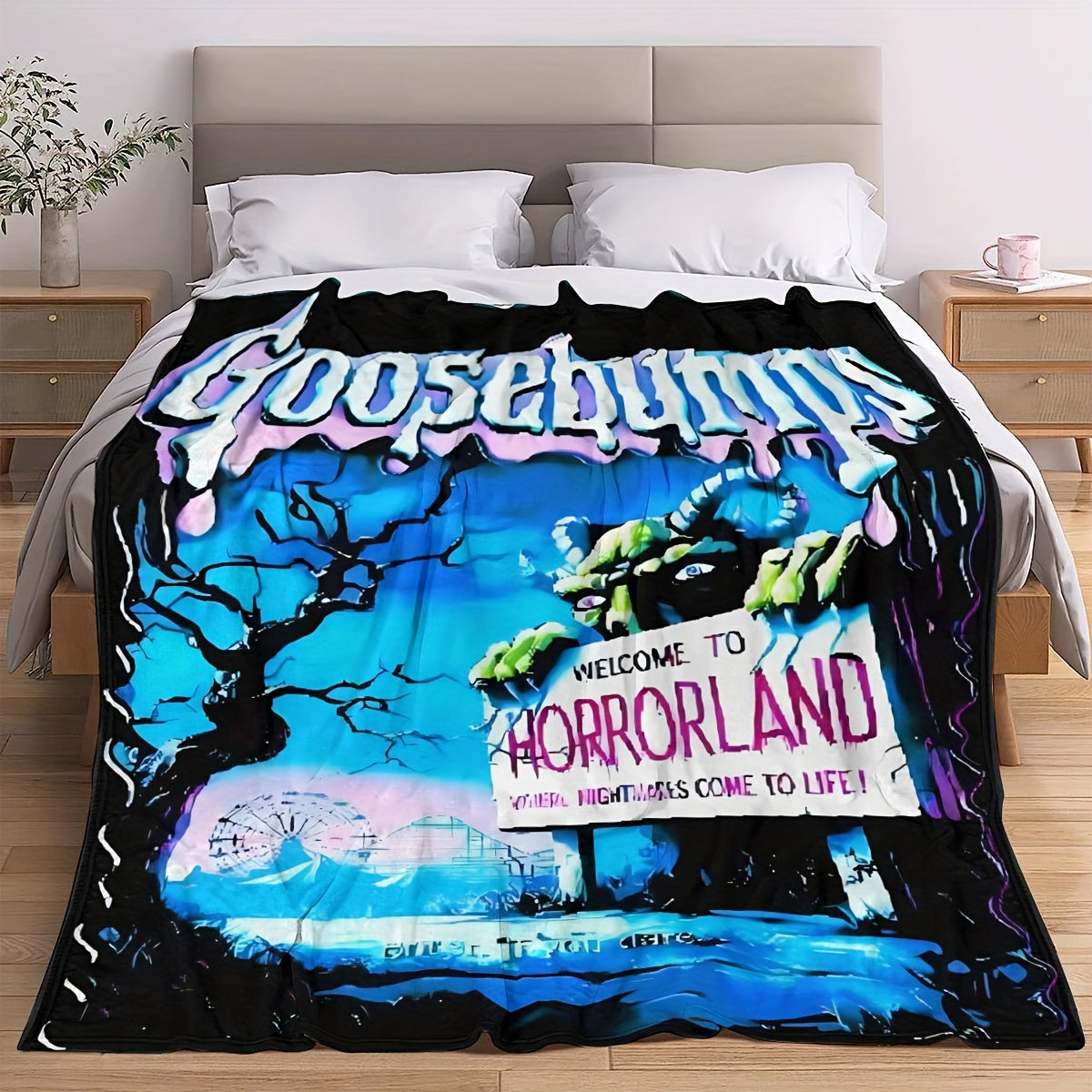 Flannel Throw Blanket with Goosebumps Horrorland Digital Print Fleece All-Season Bedding
