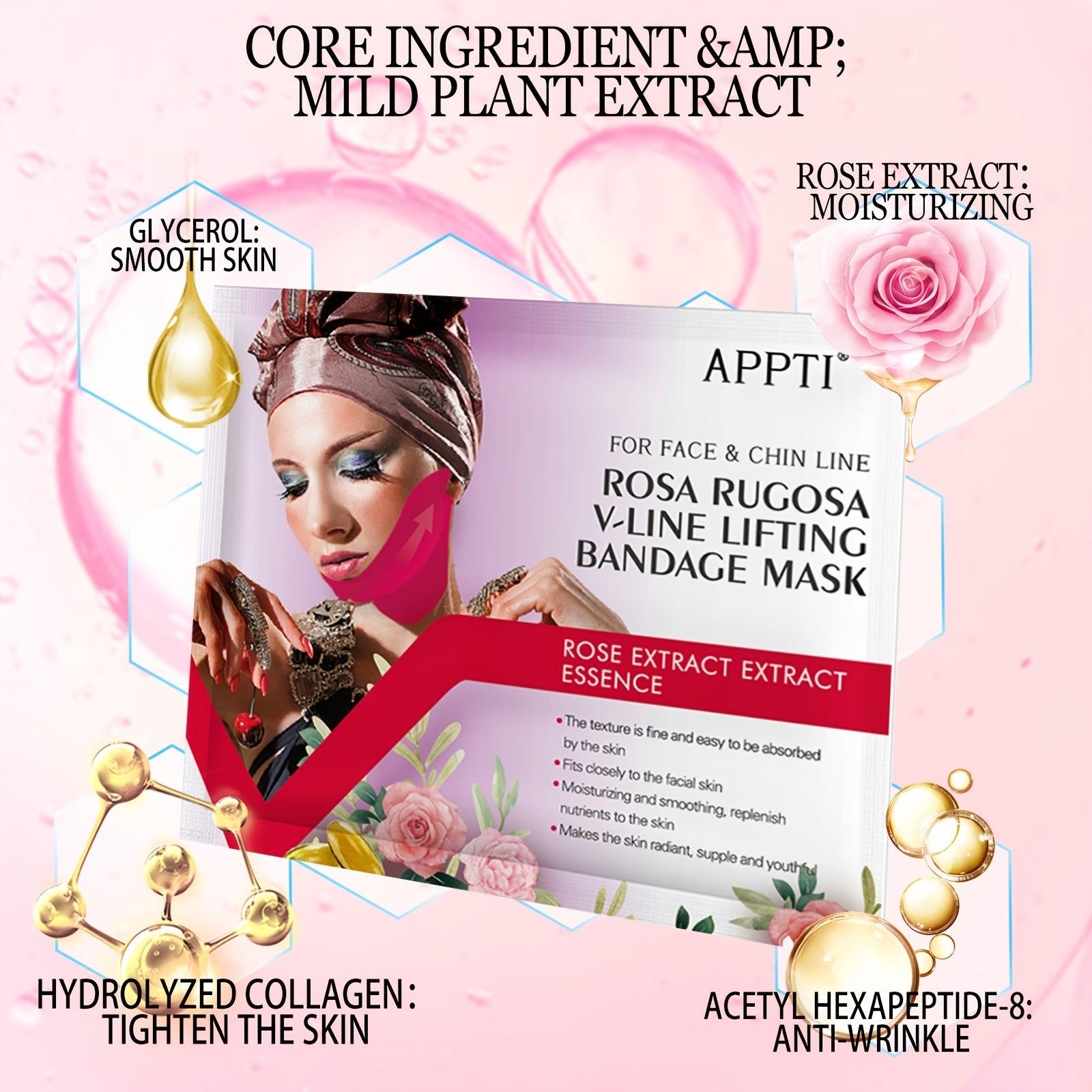 Women Men Rose Rugosa V-Line Lifting Bandage Mask for Double Chin & Jawline Contouring