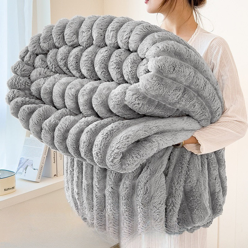 Reversible Rabbit Fur Shawl Blanket Cozy Warm for Napping Camping Sofa Use