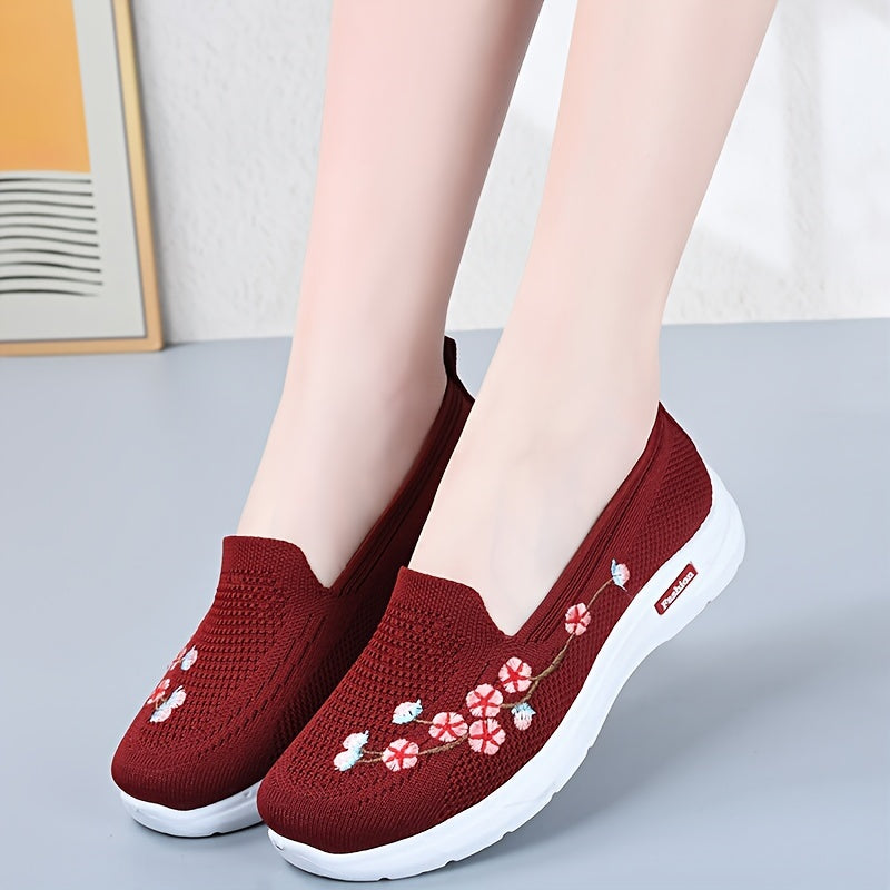 Women's Casual Knitted Shoes Spring Slip-On Round Toe Fabric Sneakers for Outdoor and Daily Wear