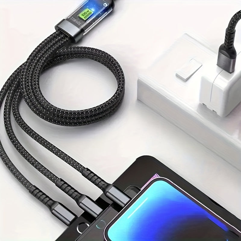 Universal 3-in-1 tez zaryadlash kabeli 1.2m Micro USB-C uchun smartfon