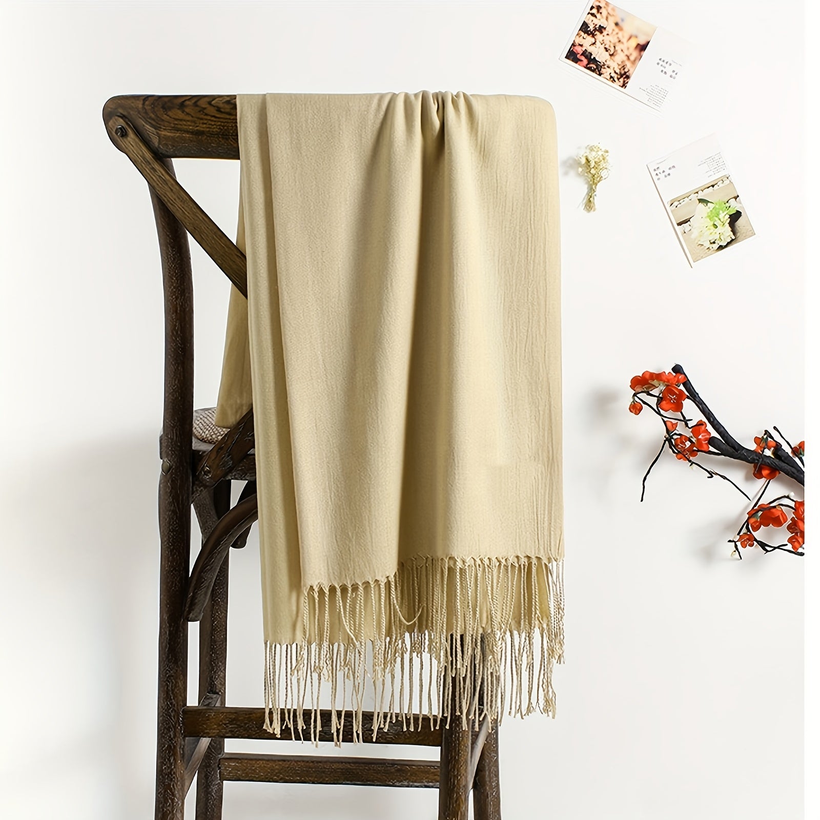 Lightweight Solid Color Scarf with Soft Tassels for Casual Outdoor Sun Protection