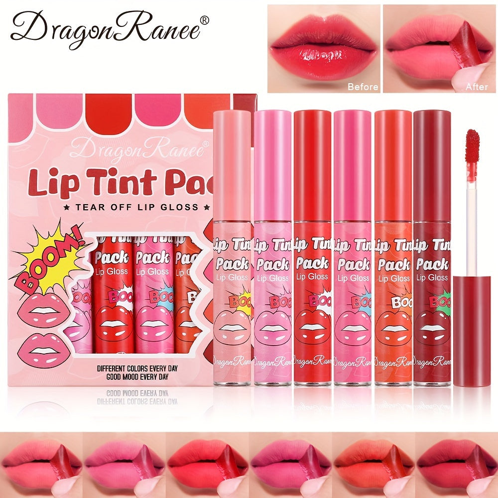 Pack de 6 piezas de tinte labial para mujer, a prueba de agua, de larga duración, tonos rojos