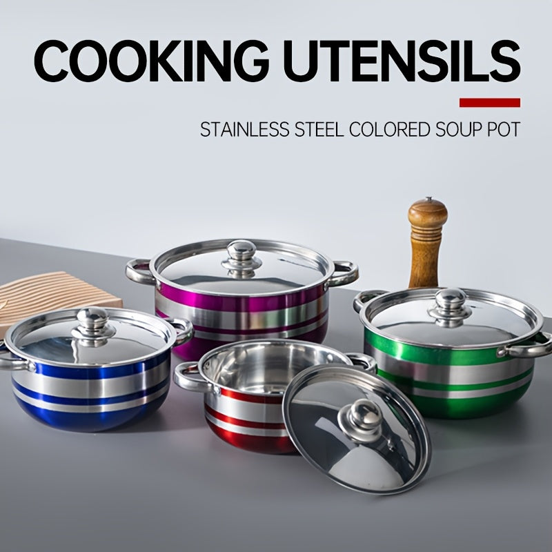 Set of 4 Stainless Steel Soup Pots with Lids, Versatile Cookware for Home and Restaurant