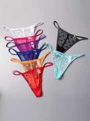 Women's Semi-Sheer Dot Pattern Thong Panties 8-Pack Stretchy Comfortable