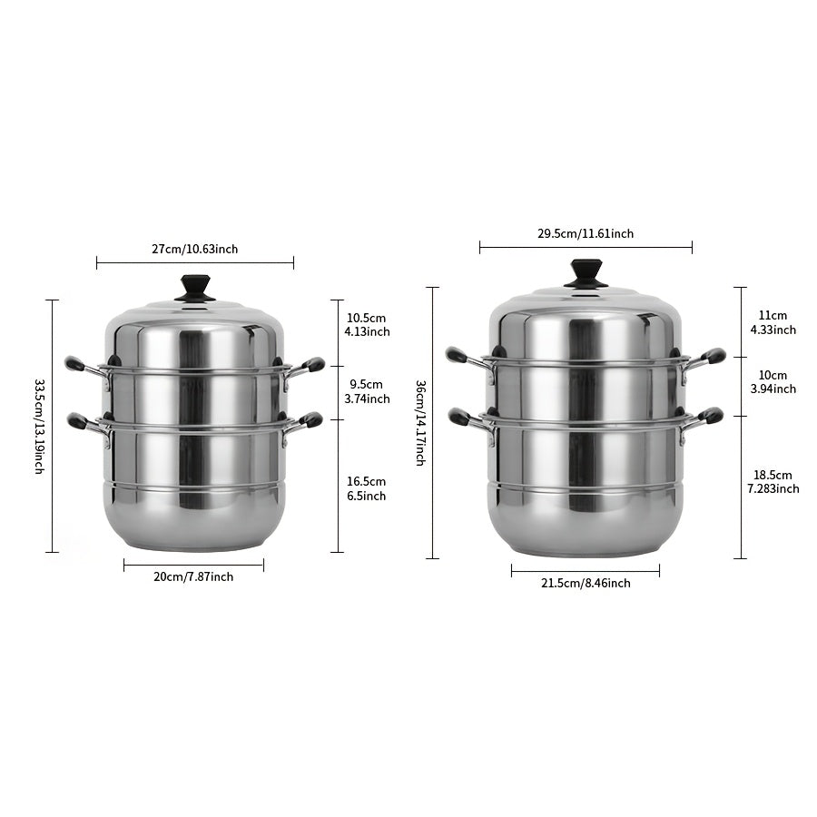 Stainless Steel 3-Tier Steamer Set with Double Boiler, 4 Pieces for Cooking Dumplings