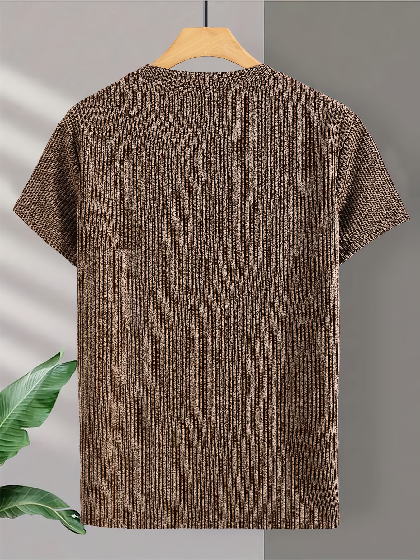 Men's Short Sleeve T-Shirt with Jacquard Knit Crew Neck All-Season Casual Top