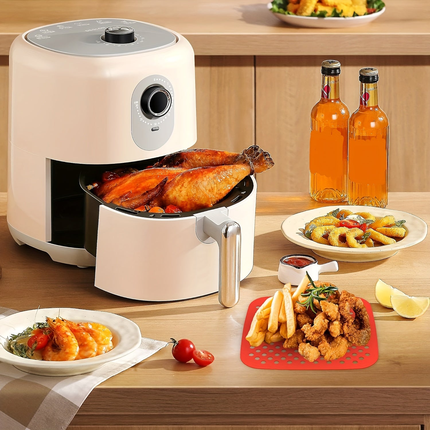 Многоразовая силиконовая подкладка для фритюрницы в красном и черном цветах, легко очищаемый, антипригарный коврик, идеально подходящий для здорового приготовления пищи, подходит для большинства фритюрниц.