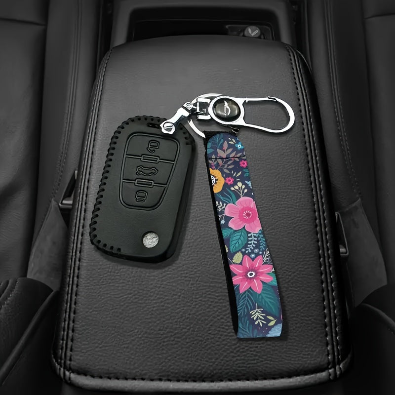 Floral Pattern Polyester Wrist Strap Keychain for Keys Cameras Phones