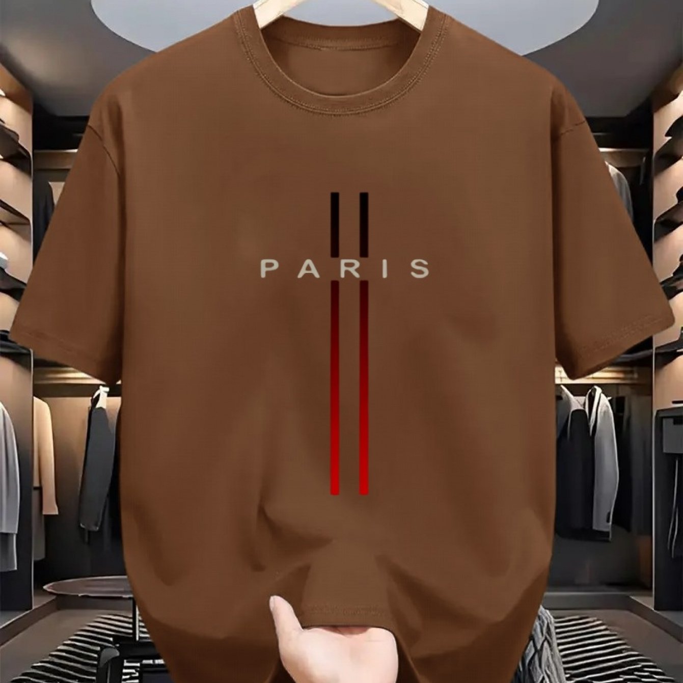 Men's Cotton Short Sleeve Crew Neck T-Shirt with Paris Print for Summer Outdoor Activities