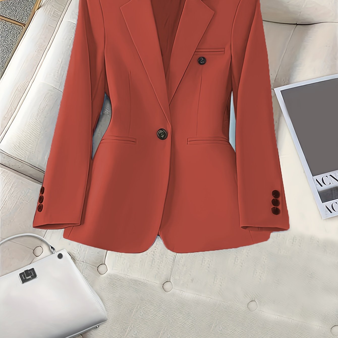 Blazer de manga larga de color sólido para mujer con detalle de botones para otoño e invierno