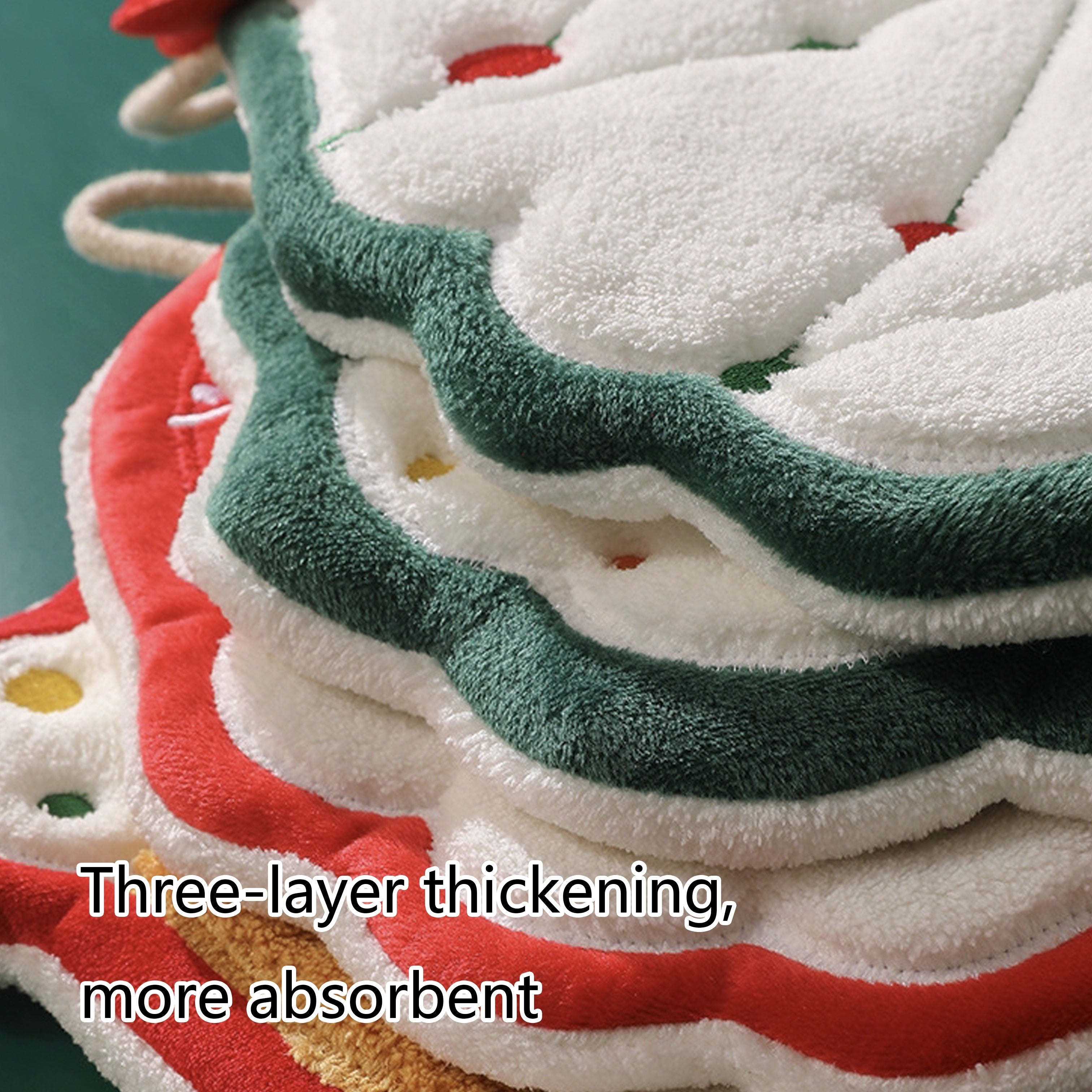 Bayramona Rojdestvo qo'l sochiq, Santa va rengey dizaynlari bilan, ultra-absorbent mikroto'qima, osish halqasi. Ideal bayram hammom bezaklari va sovg'a.