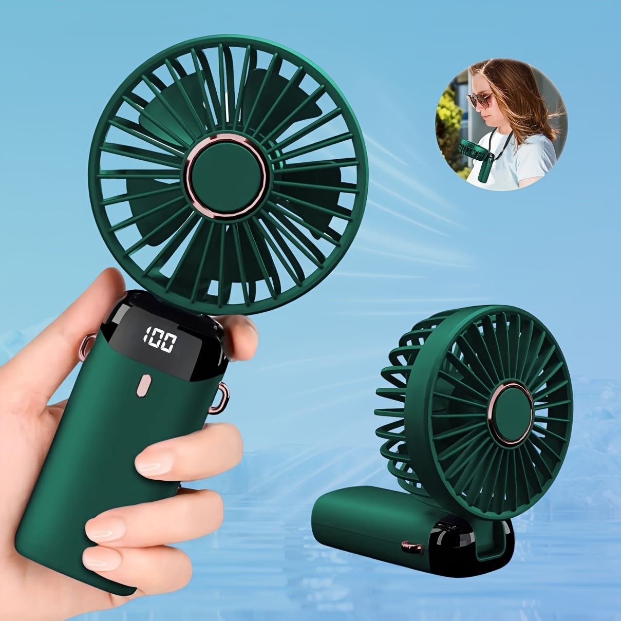 Portable Handheld Fan with Digital Display 5 Speed Adjustable Rechargeable Lithium Battery