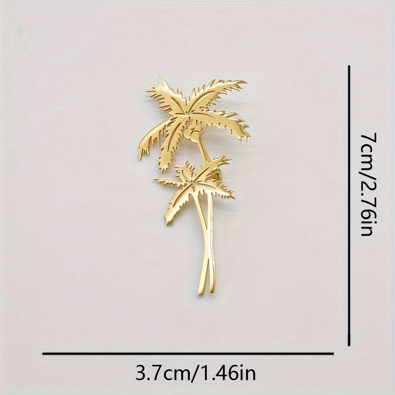Golden Coconut Tree Brooch Multi-functional Botanical Pin Modern Fashion Statement Piece