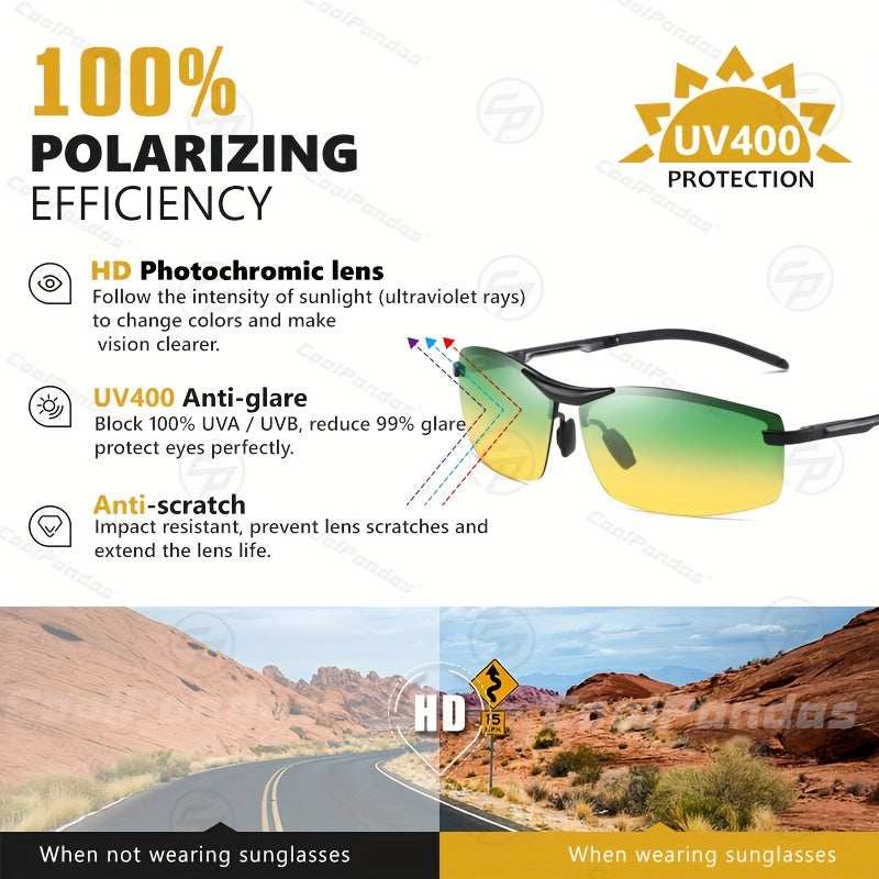 Unisex Polarized Photochromic Glasses UV400 Protection for Day and Night Use